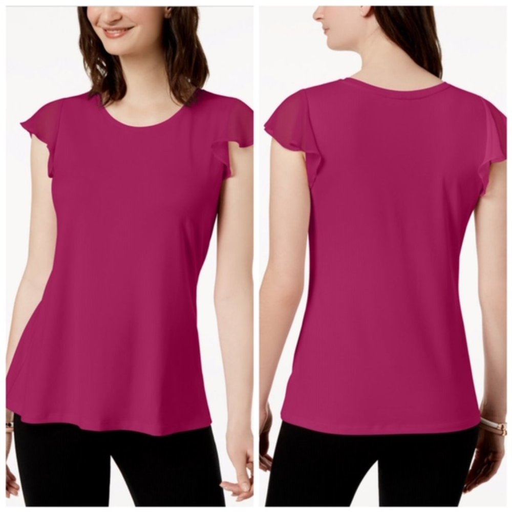 Charter Club Pink Flutter Sleeve Top Size Small